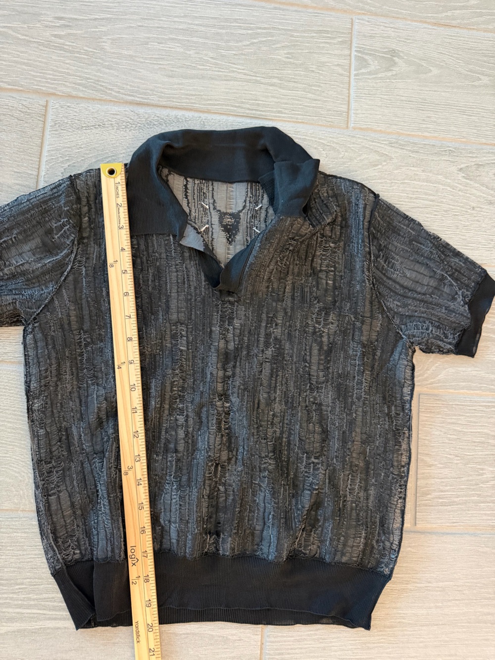 MAISON MARGIELA Open Ladder Knit Textured Distressed Polo Black VGUC - Picture 6 of 6